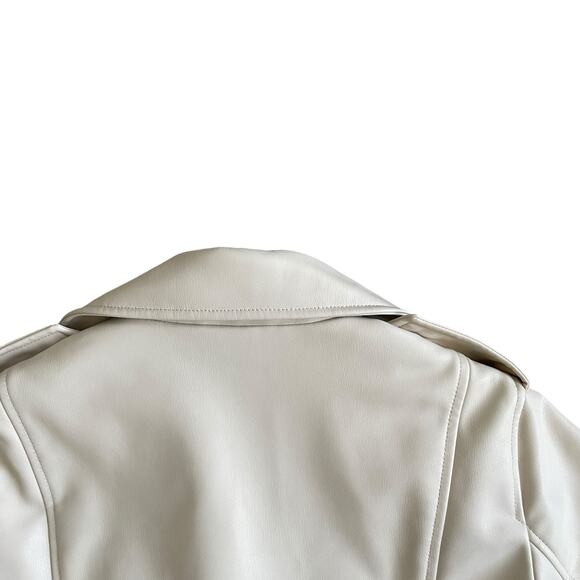 ZARA Moto Biker Jacket Faux Leather Full Zip Belted Women's Medium Beige Cream - Picture 10 of 15
